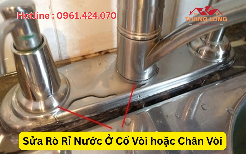 Sửa Rò Rỉ Nước Ở Cổ Vòi hoặc Chân Vòi